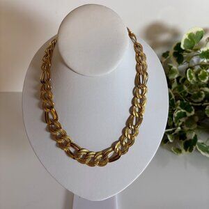 Gold Tone Chain Link Necklace 17.5 in Textured Statement Jewelry VTG Retro 1980s